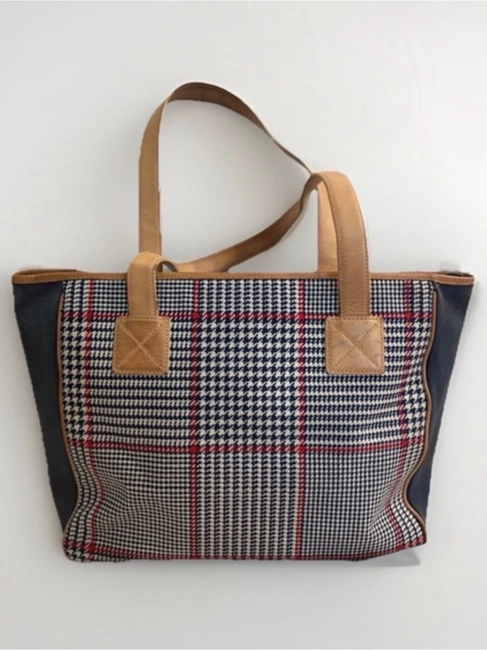 Classic Ralph Lauren tote with houndstooth plaid and red windowpane accents